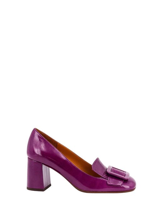 Chie Mihara Purple Squared Toe Wide Heel Leather Pumps