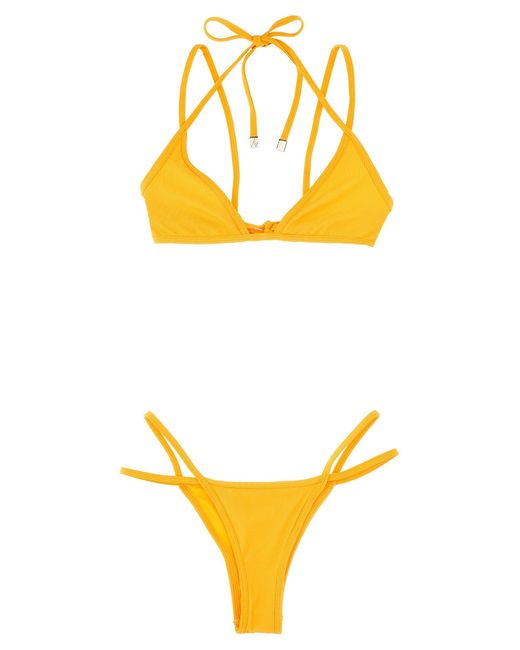 The Attico Yellow Ribbed Bikini Beachwear