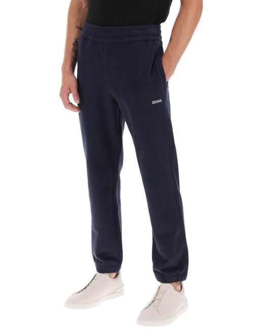 Zegna Blue Joggers With Rubberized Logo for men