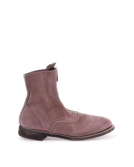 Guidi Purple Front Zip Leather Ankle Boots