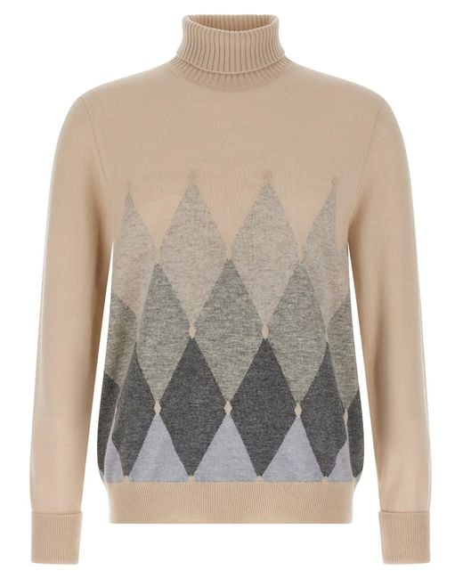 Ballantyne Gray Argyle Turtleneck Sweaters And Cardigans White for men