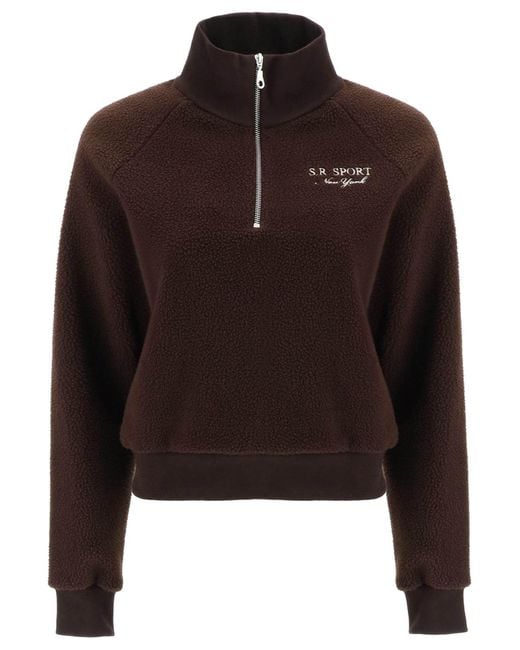 Sporty & Rich Sporty Rich Quarter Zip Sherpa Fleece Sweatshirt in Brown