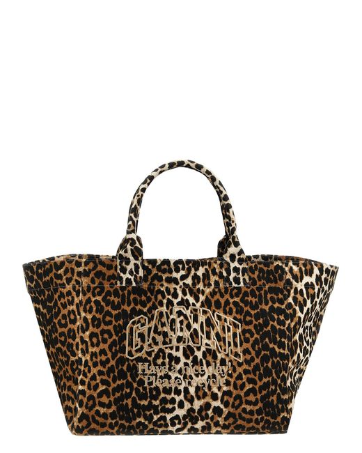 Ganni Metallic Oversized Leopard Shopping Bag