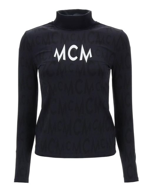 MCM Black Long-Sleeved Top With Logo Pattern