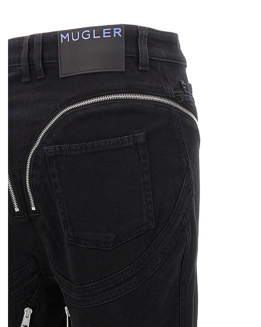 Mugler Black Zipped Spiral Jeans