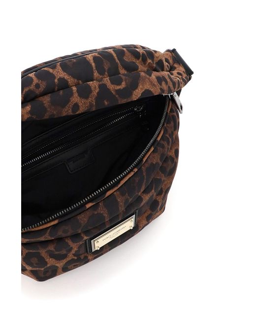 Dolce & Gabbana Black Leopard Print Nylon Beltbag for men