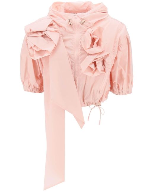 Simone Rocha Pink "Cropped Jacket With Rose Detailing"