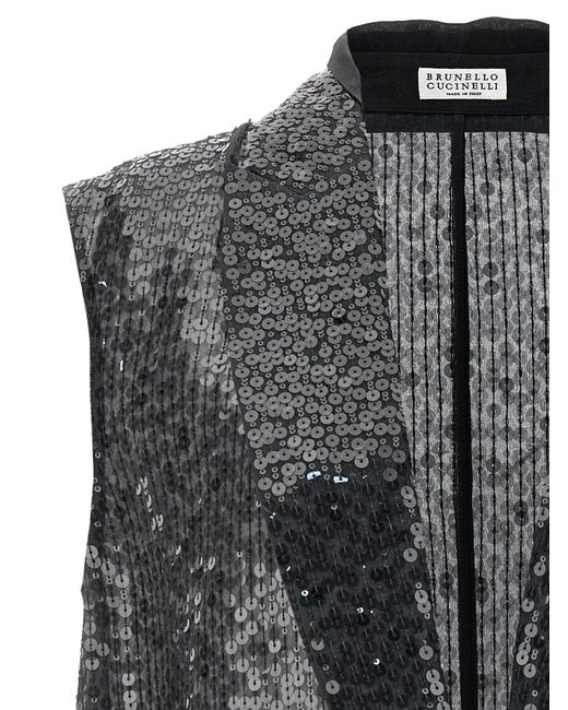 Brunello Cucinelli Gray Sequin Vest