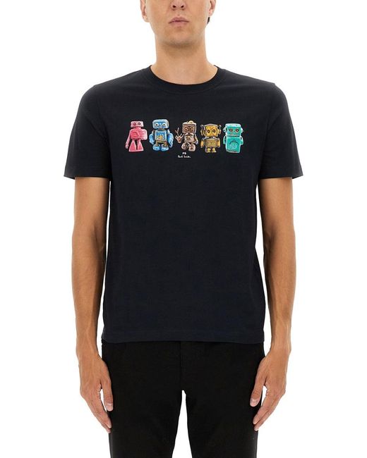 Robot Print T-Shirt-Uomo di Paul Smith in Black da Uomo