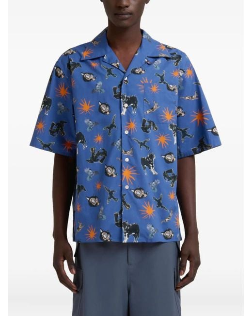 Marni Blue Short-Sleeved Shirt With Print for men
