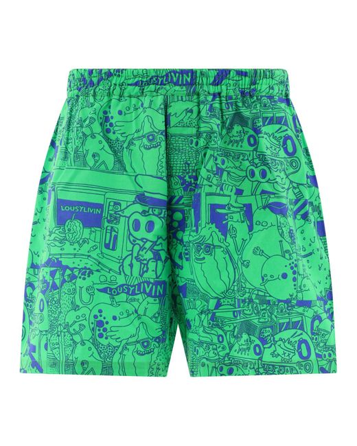 Junya Watanabe Green " X Lousy Livin" Printed Shorts for men