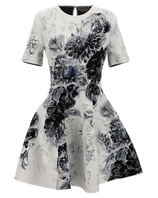 Alexander McQueen Gray Jacquard Dress Dresses