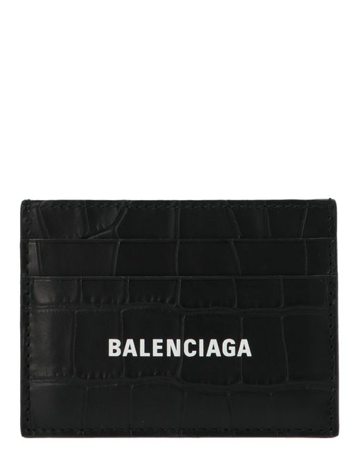 Balenciaga Black Croc Print Leather Card Holder Wallets, Card Holders for men