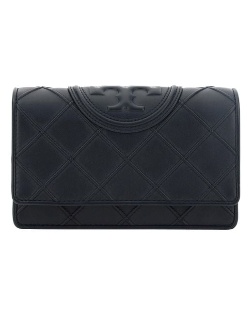 Tory Burch Blue Stitched Leather Wallet With Embossed Logo