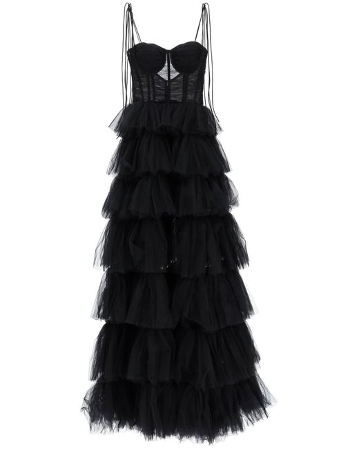 19:13 Dresscode Black Long Bustier Dress With Flounced Skirt