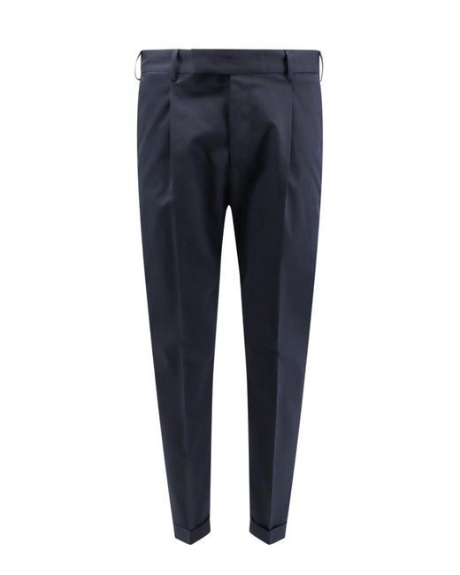 PT Torino Blue Cotton And Linen Trouser With Feather Detail for men