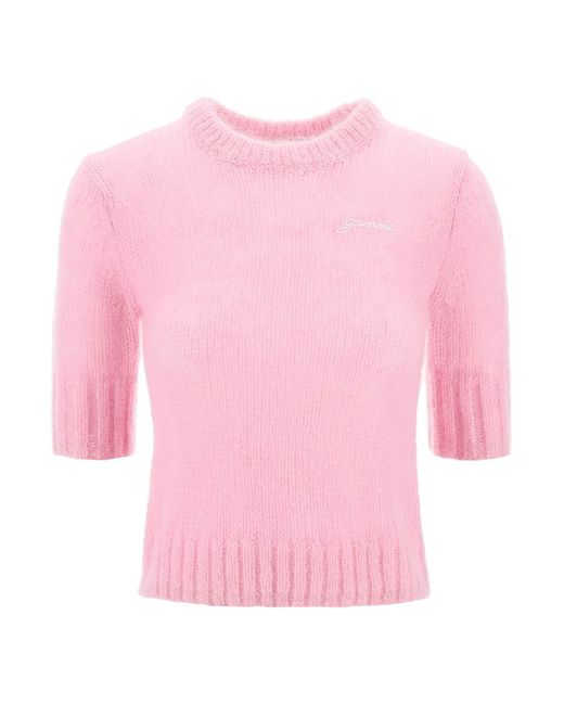 Ganni Pink Mohair Pullover Sweater