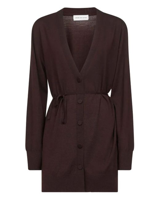 Cardigan Lungo Tibati Con Cintura Sottile-Donna di Dries Van Noten in Brown