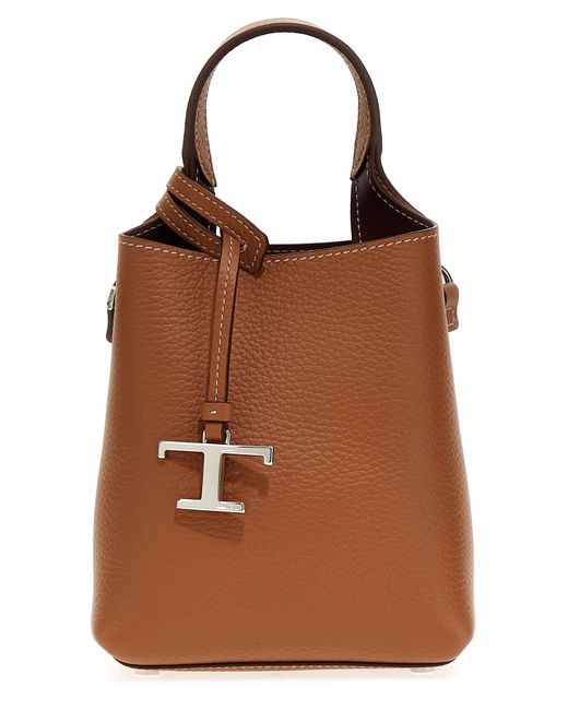 Tod's - T Timeless Crossbody Bag in Leather Micro, Orange, - Bags