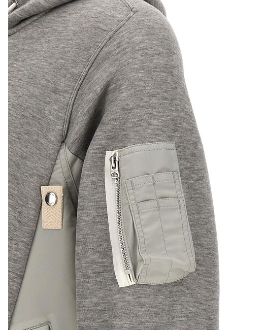 Sacai Gray Two-material Hoodie Sweatshirt for men