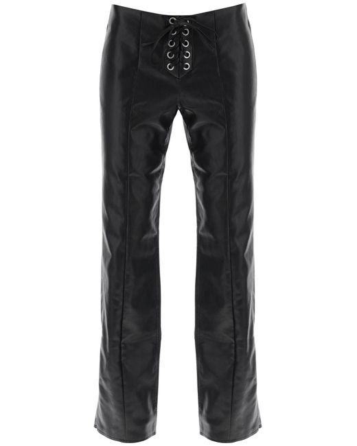 ROTATE BIRGER CHRISTENSEN Black Straight Cut Pants In Faux Leather