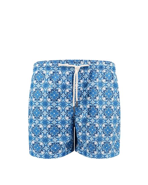 Peninsula Blue Recycled Nylon Swim Shorts With Majolica Print for men