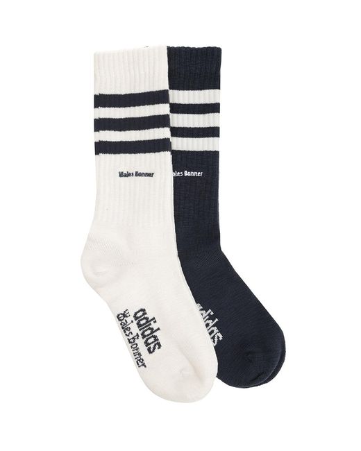 Adidas Blue X Wales Bonner 3 Striped Stretched Socks for men