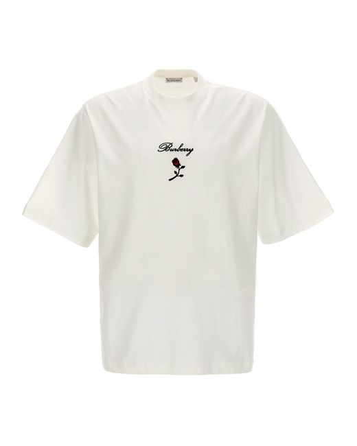 T-shirt in jersey di cotone con ricamo di Burberry in White da Uomo