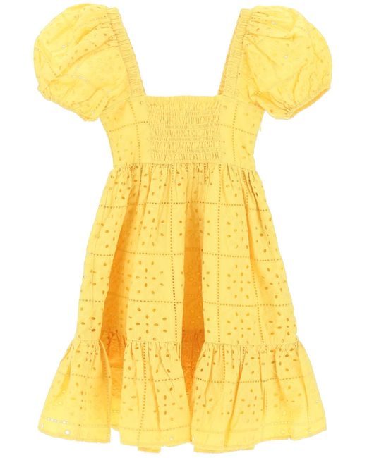 Ganni Yellow Broderie Mini Dress