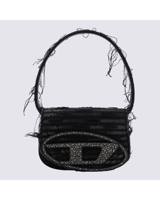 DIESEL 1Dr Denim Shoulder Bag With Used Effect in Black
