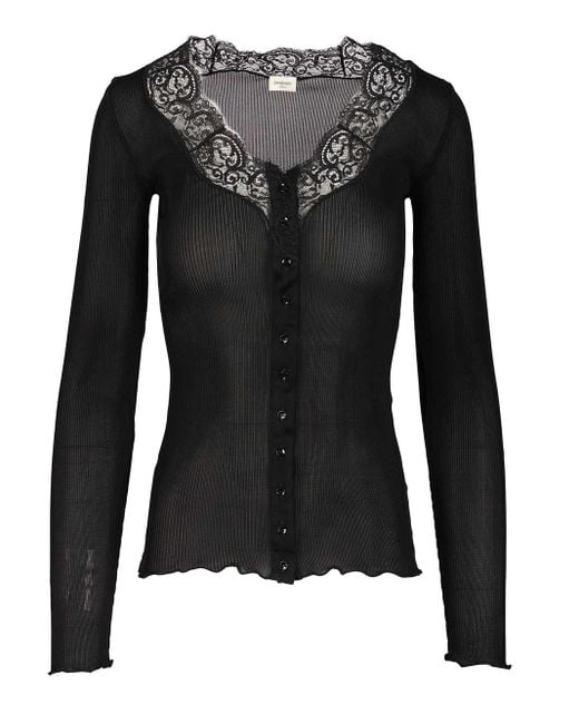 Saint Laurent Black Silk And Lace Cardigan