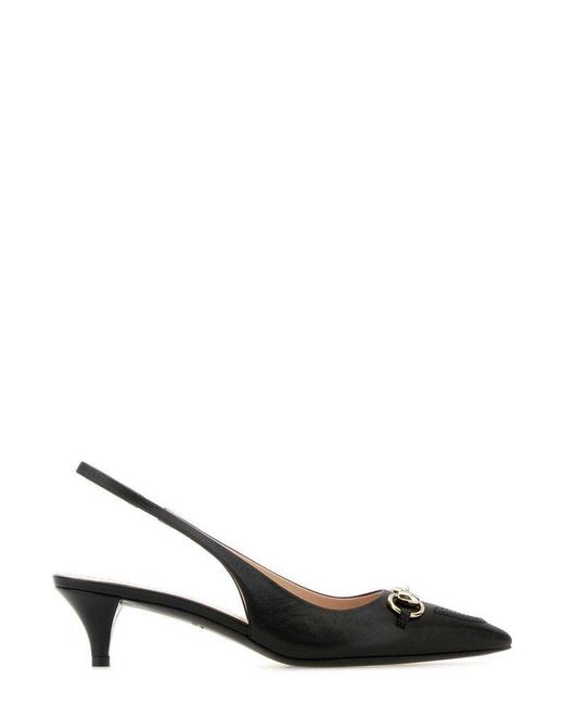 Gucci Black Horsebit Leather Slingback Pump