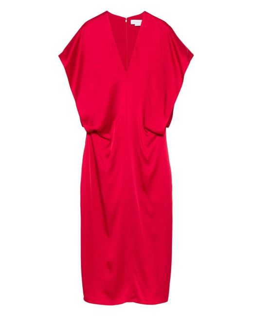 Stella McCartney Red Satin V-Necked Midi Dress