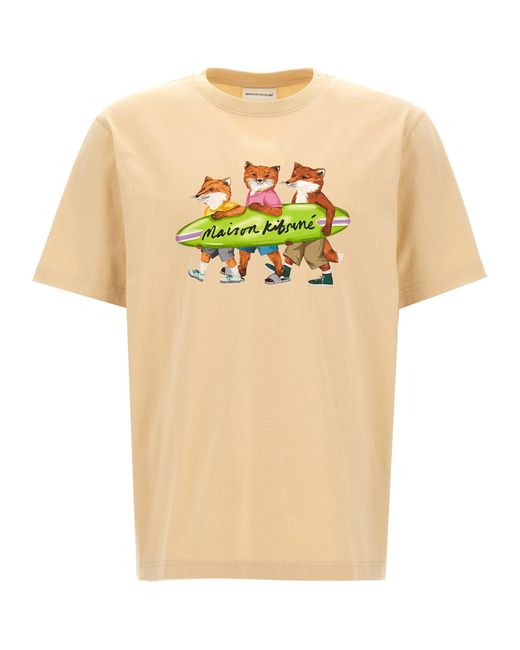 Maison Kitsuné Natural 'Surfing Foxes' T-Shirt for men