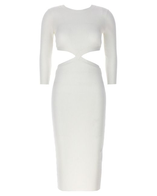 Elisabetta Franchi White Ribbed Dress With Jewel Detail
