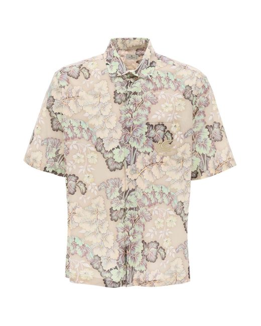 Etro Natural Short-Sleeved Floral Shirt for men
