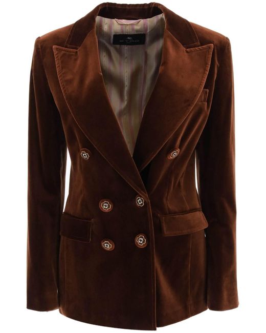 Etro Brown Double Breasted Velvet Jacket