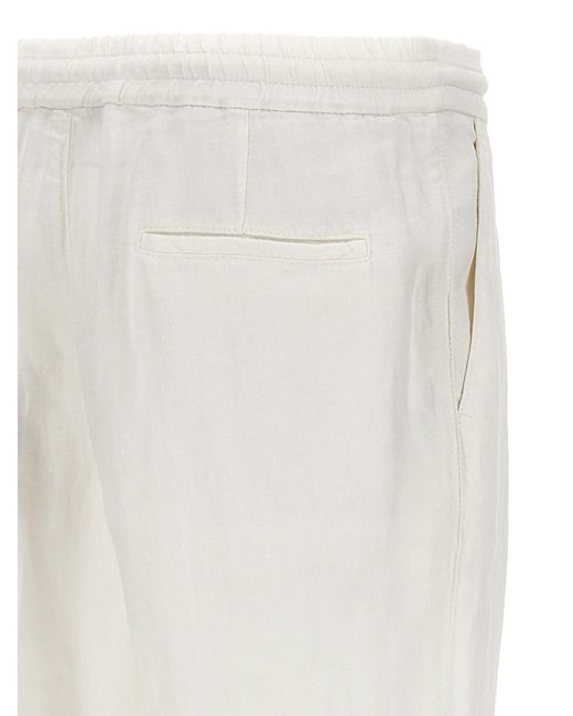 Brunello Cucinelli White Linen Pin Tuck Trousers for men