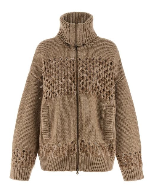 Brunello Cucinelli Brown Drop Sequin Cardigan