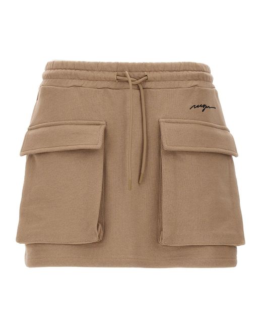 MSGM Brown Logo Embroidery Cargo Skirt Skirts
