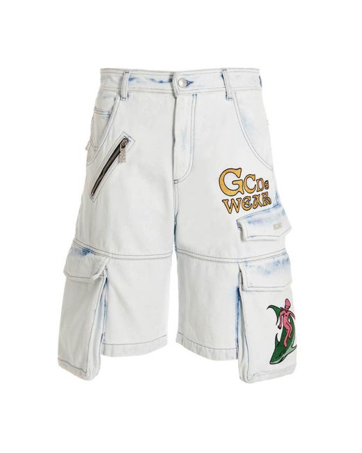 Gcds White Bleached Embroidered Ultracargo' Bermuda Shorts for men