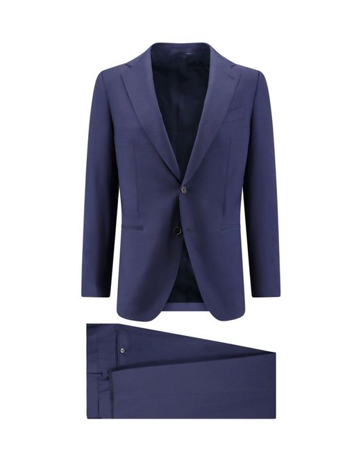 Caruso Blue Wool Suit With Classic Lapel for men
