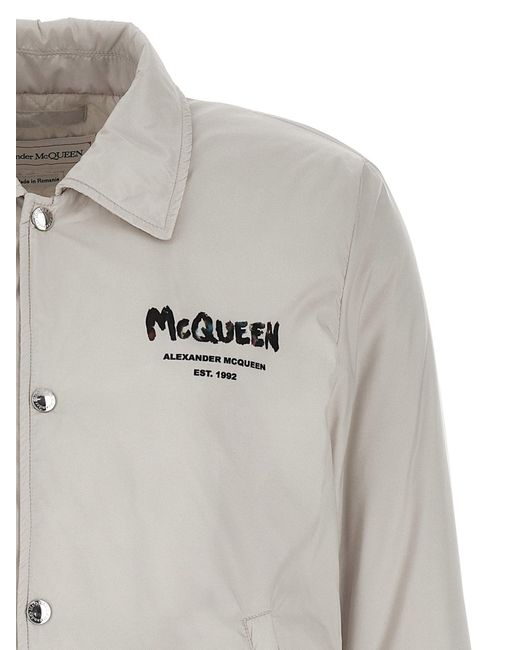 Alexander McQueen Gray Logo Print Down Jacket for men