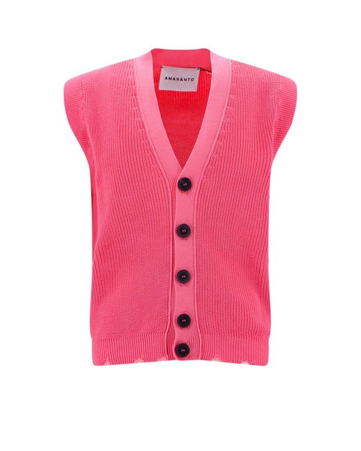 Amaranto Pink Cotton Vest With Fringed Bottom for men