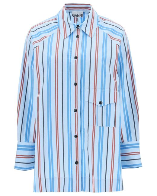 Ganni Blue Oversized Striped Shirt