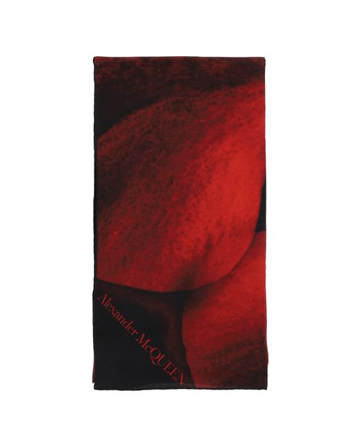 Alexander McQueen Red Orchid Print Scarf