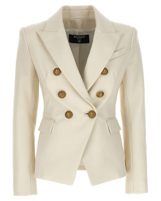 Double-Breasted Leather Blazer Blazer And Suits Beige di Balmain in Natural