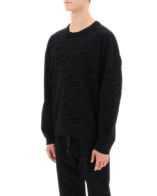 Dolce & Gabbana Black Flocked Logo Sweatshirt for men