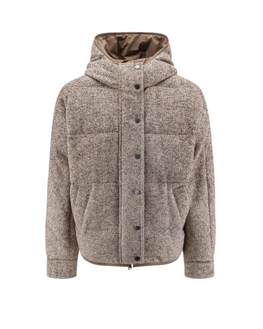 Reversible Wool And Silk Down Jacket-Donna di Brunello Cucinelli in Gray
