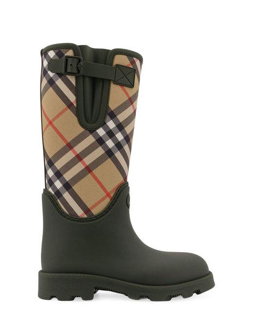 Burberry Green Rainboots With Traditional Check Insert
